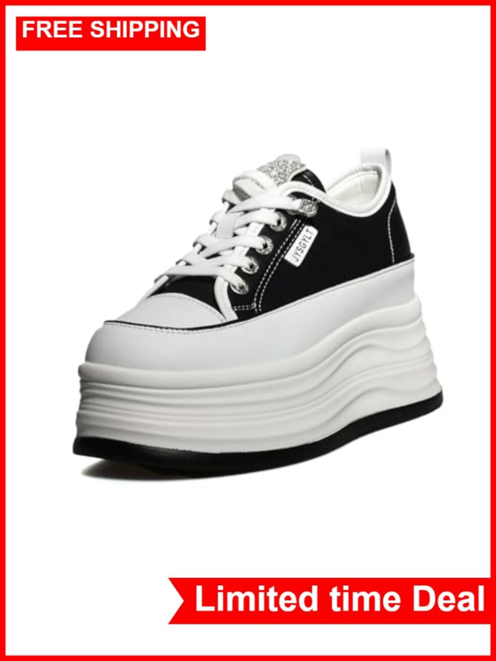 Platform Sneakers Leather Chunky Lace-Up Casual Walking Shoes